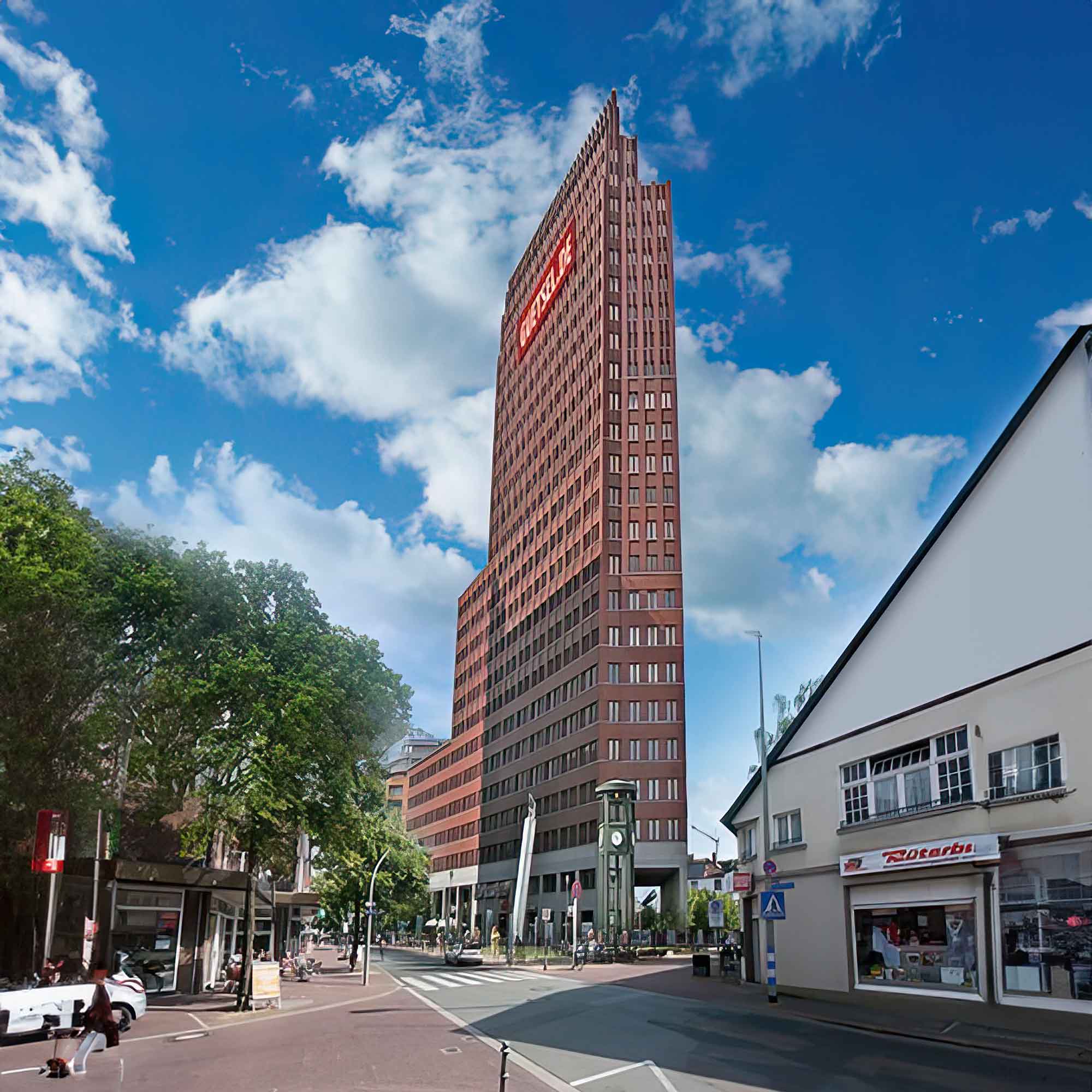 Lokalsatire: Gütsel Tower auf dem Dreiecksplatz