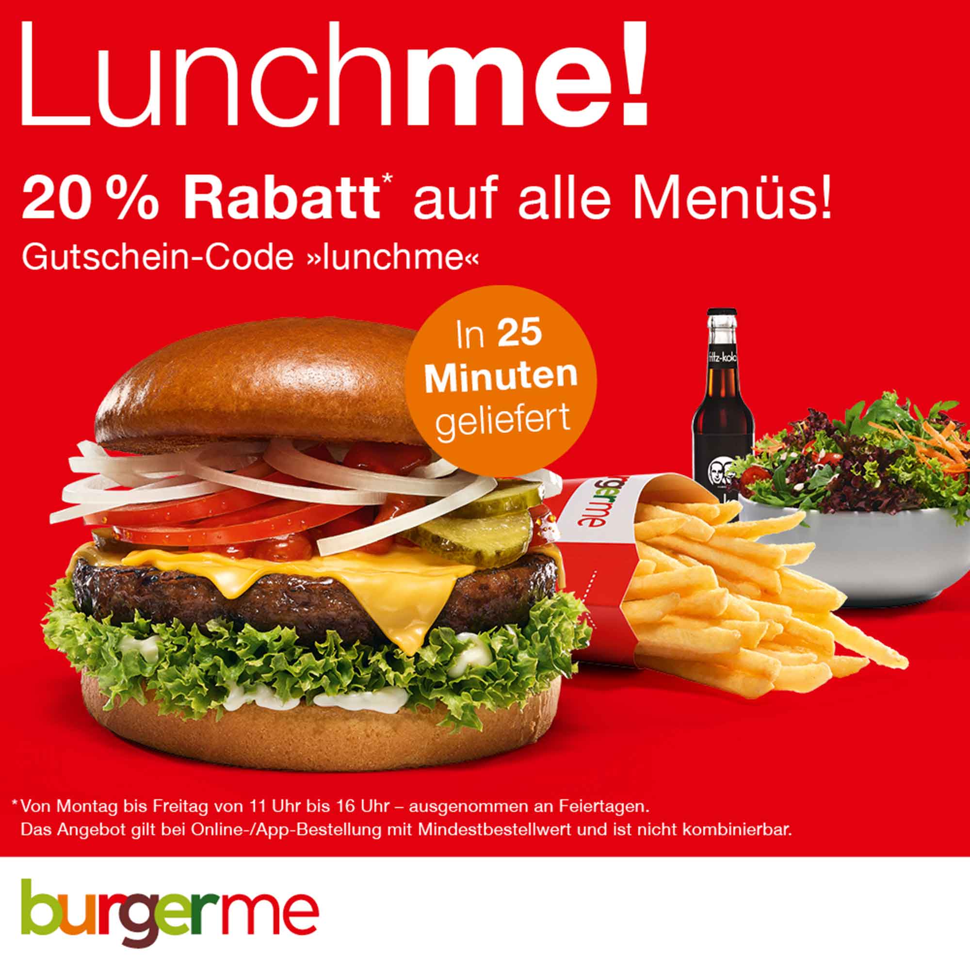 burgerme Gütersloh, Anzeige: der Lieferdienst für frische Burger und Salate, jetzt bestellen