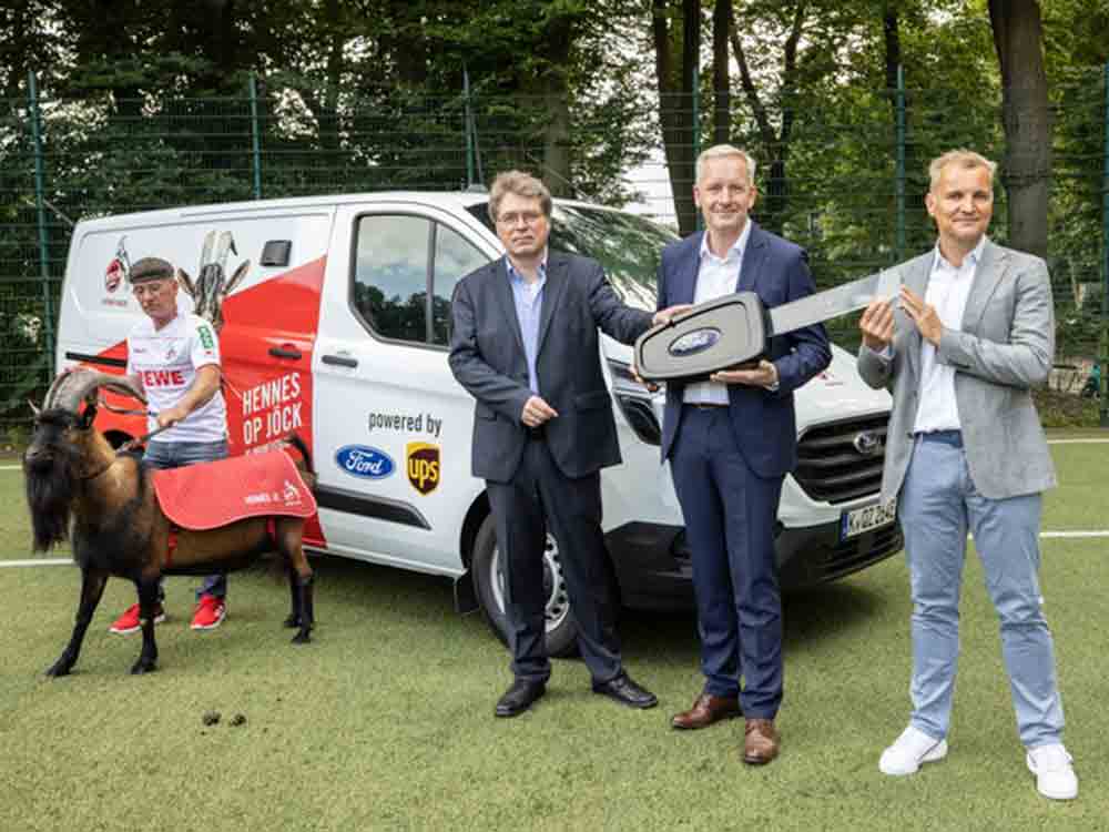 Emissionsfrei zum Stadion: FC-Maskottchen Hennes IX. fährt künftig elektrisch im eigens umgebauten Ford Transit Custom