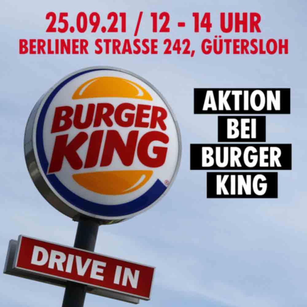 »Animal Save Bielefeld«: Protestaktion vor »Burger King« in Gütersloh am 25. September 2021