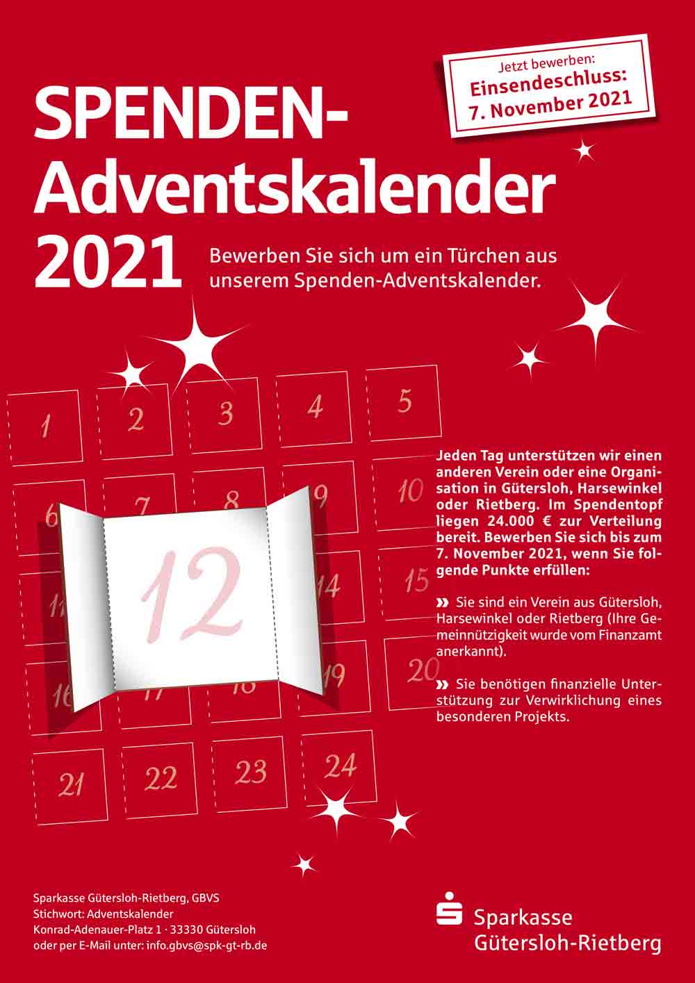 Anzeige: Spenden-Adventskalender 2021 der Sparkasse Gütersloh-Rietberg