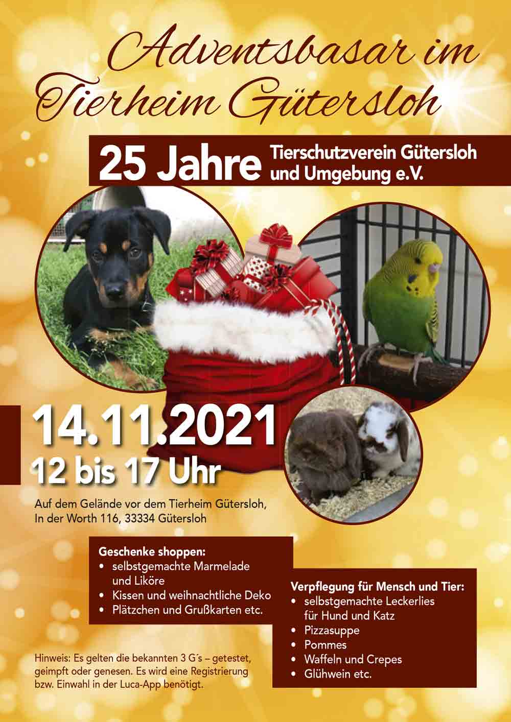 Adventsbasar im Tierheim Gütersloh am 14. November 2021 von 12 bis 17 Uhr