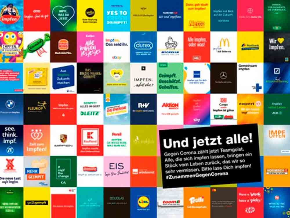 #ZusammenGegenCorona: mehr als 150 große deutsche Unternehmen und Marken rufen zum Impfen auf