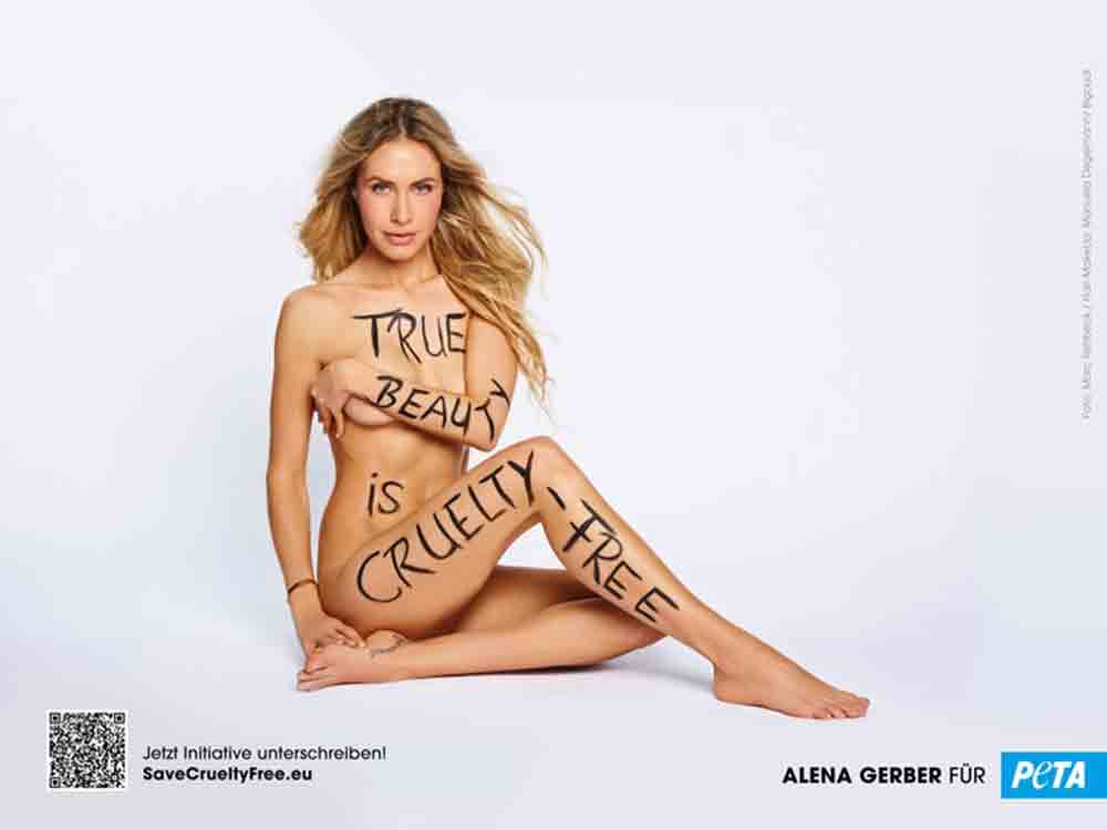Alena Gerber zeigt sich mit neuen Peta Motiven sexy und provokant, »Schluss mit Tierversuchen für Kosmetik«