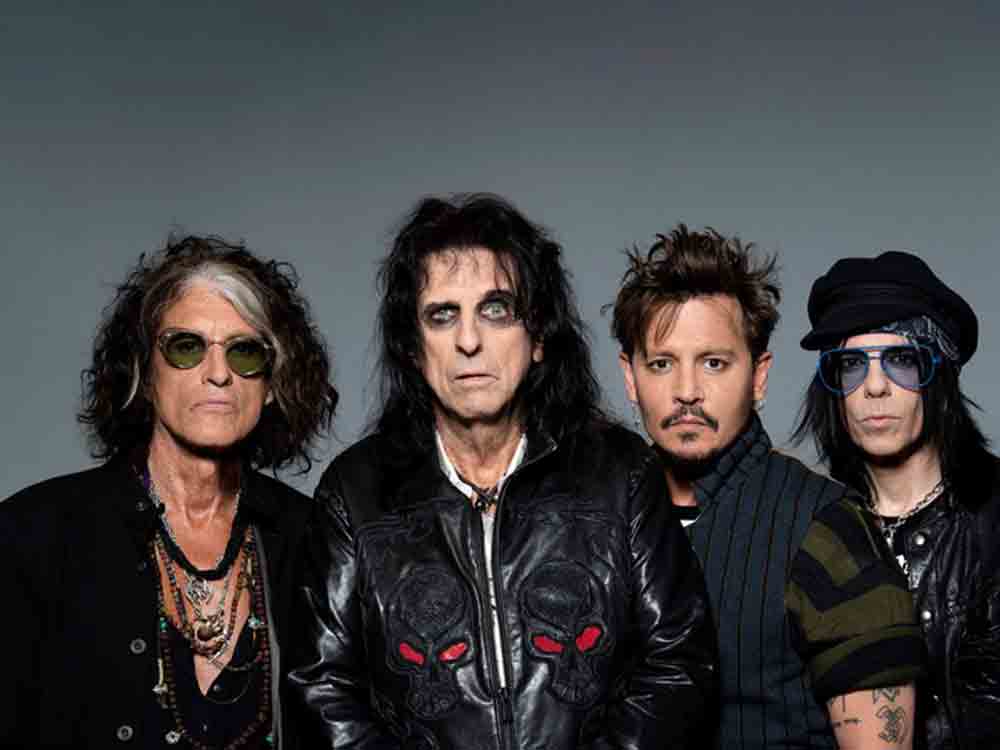 Johnny Depp, Alice Cooper, Joe Perry (Aerosmith) auf einer Bühne