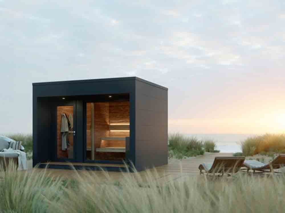Neu, Design Saunahaus mit integriertem Dachüberstand, die individuellen Saunahäuser von Westerhoff verkörpern nachhaltige Architektur