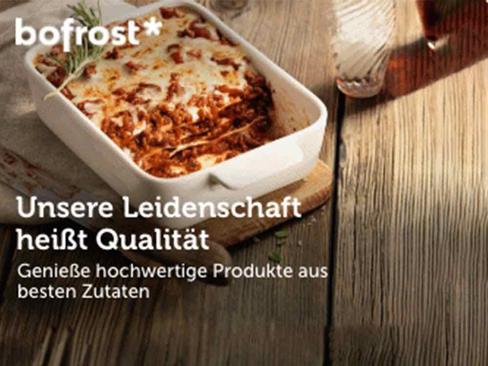 Anzeige: Gütersloh, Tiefkühlprodukte von Bofrost, Lasagne Bolognese & Co.