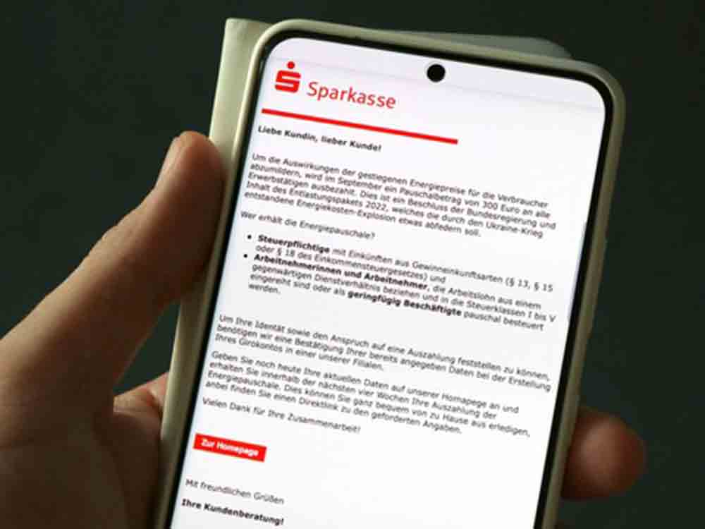 Betrug mit Energiepauschale, Verbraucherzentrale NRW warnt vor Phishing per E Mail und SMS