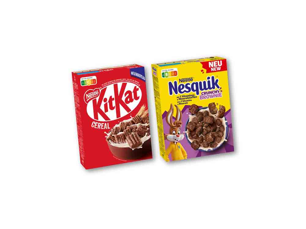 Leckere News im Cerealien Regal mit den Innovationen Kitkat Cereal und Nesquik Crunchy Brownie