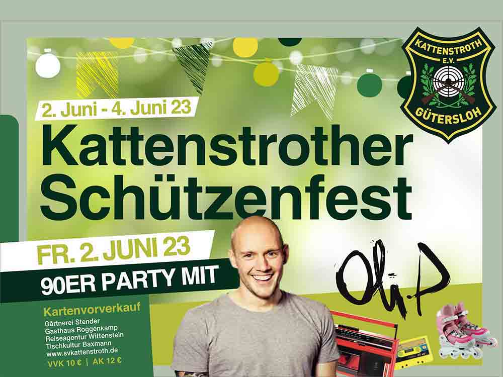 Gütersloh, Kattenstrother Schützenfest vom 2. bis zum 4. Juni 2023, am Freitagabend 90er Party mit Stargast Oli. P.