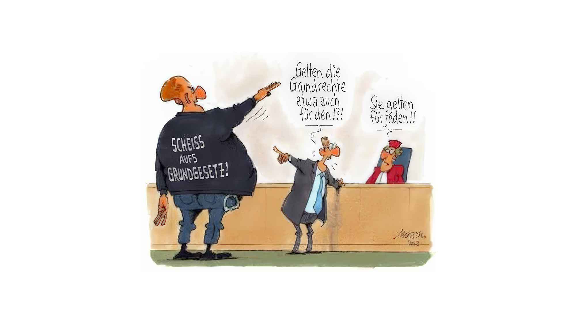 »Die Würde des Menschen ist unantastbar« – Karikaturen von Gerhard Mester zum Grundgesetz, 15. Februar bis 29. Mai 2024